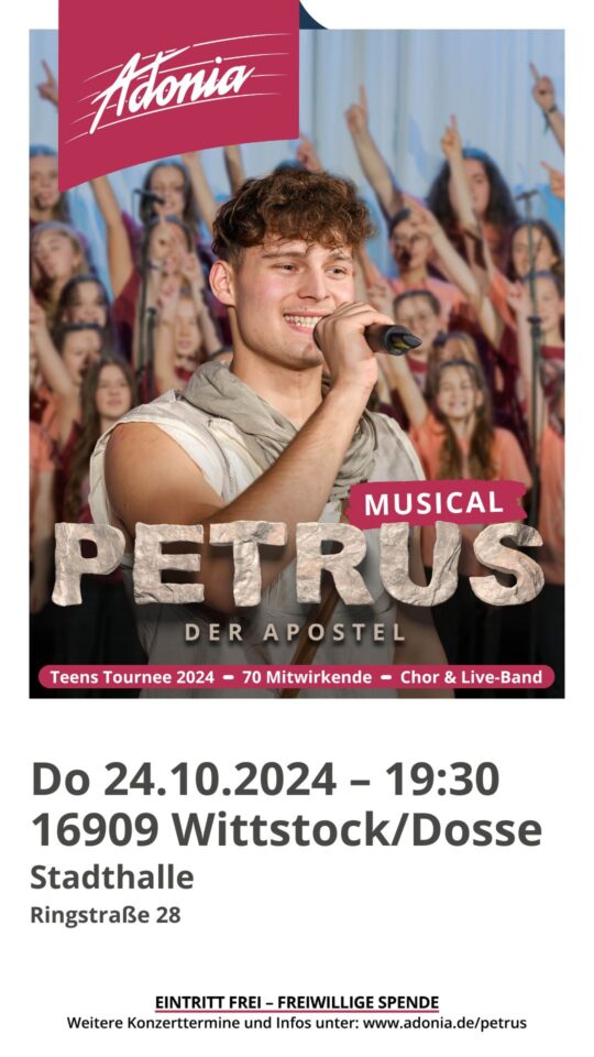 Musical Petrus - Der Apostel, Donnerstag 24.10.2024 um 19:30 Uhr in der Stadthalle Wittstock